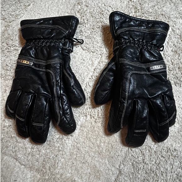 HESTRA Black Cowhide Leather Ski/Snowboard Gloves Size 9 - Picture 1 of 6